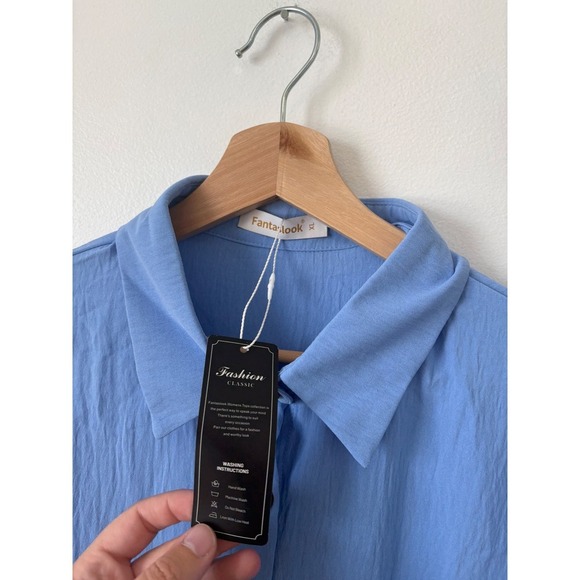 NWT Fantaslook Women's Button Down Lapel Shirt – Blue – XL - Picture 5 of 6